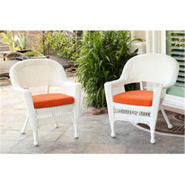 Jeco Jeco W00206-4-C-FS016-CS White Wicker Chair with Orange Cushion - Set of 4 - W00206_4-C-FS016-CS