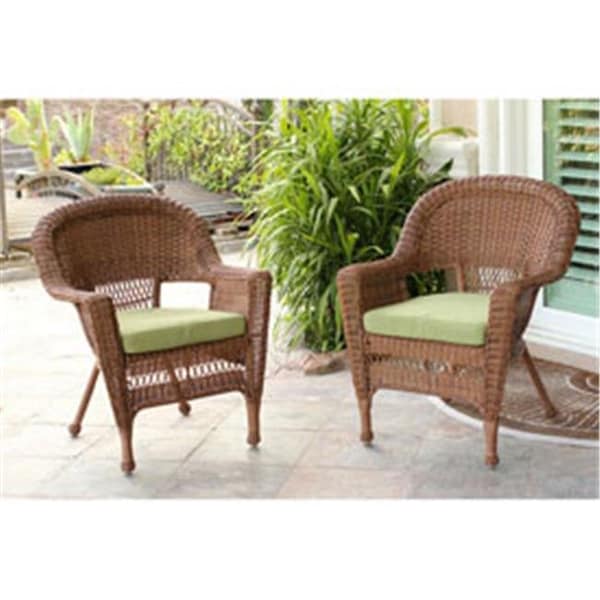Jeco Jeco W00205-C-2-FS029-CS Honey Wicker Chair with Green Cushion - Set of 2 - W00205-C_2-FS029-CS