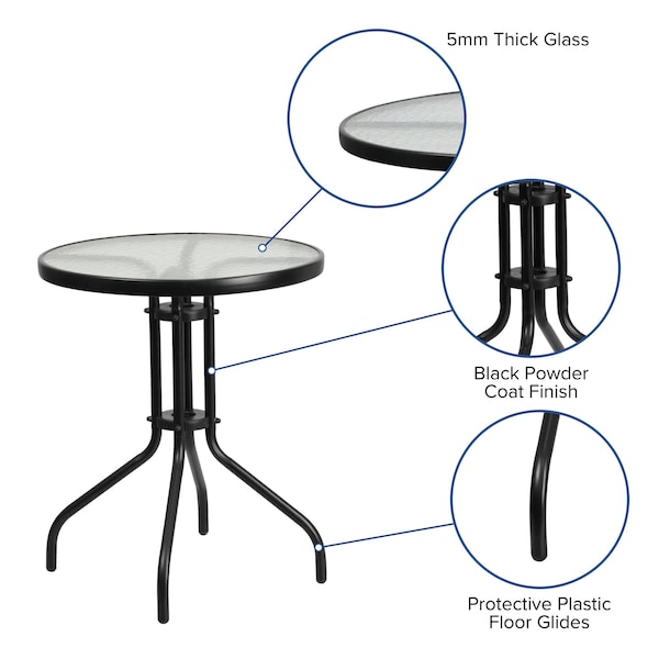 Flash Furniture Bellamy 23.75'' Round Tempered Glass Metal Table - TLH-070-1-GG