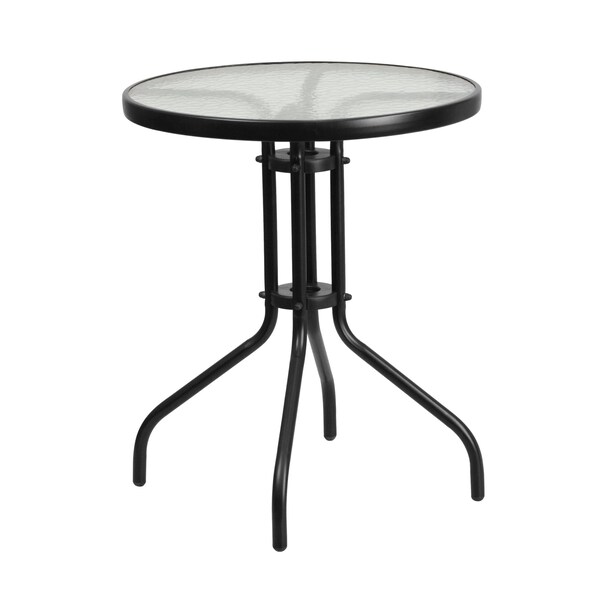 Flash Furniture Bellamy 23.75'' Round Tempered Glass Metal Table - TLH-070-1-GG