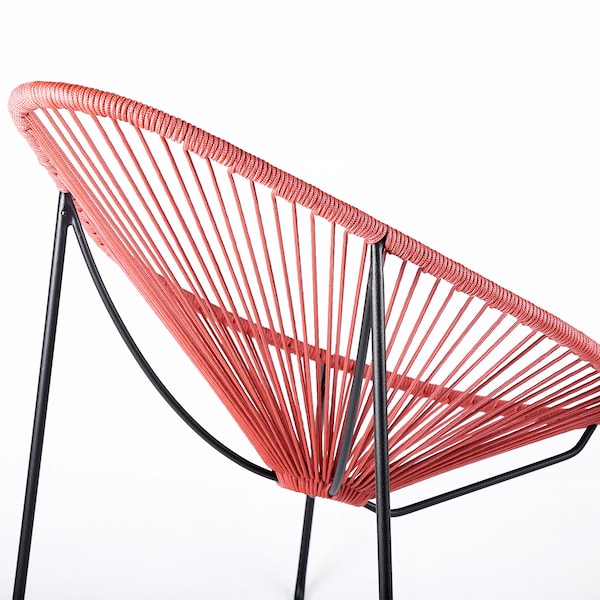 Armen Living Acapulco Indoor Outdoor Steel Papasan Lounge Chair with Brick Red Rope - LCACSIBRK