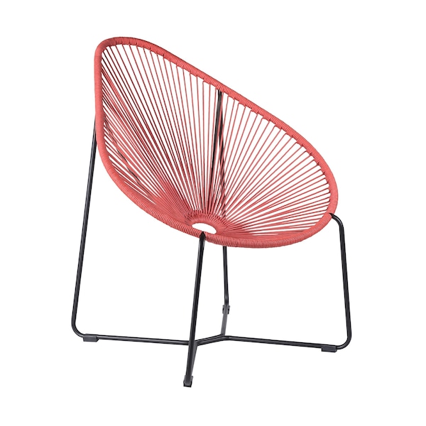 Armen Living Acapulco Indoor Outdoor Steel Papasan Lounge Chair with Brick Red Rope - LCACSIBRK