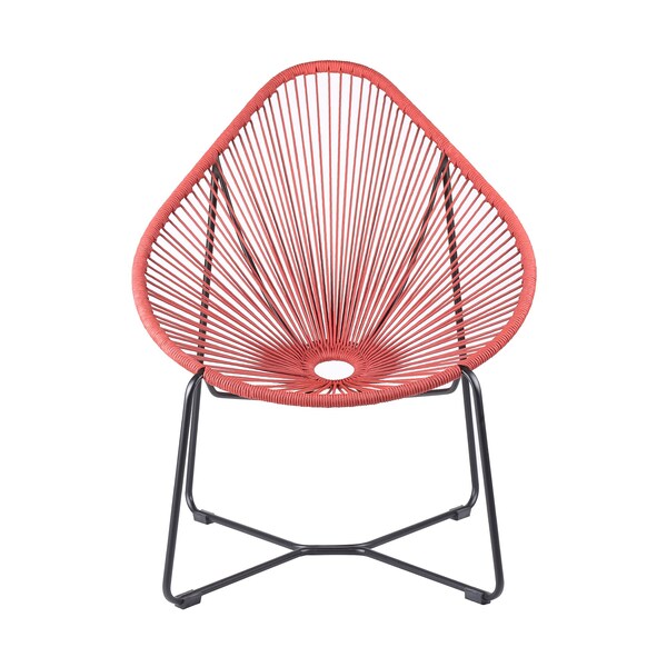 Armen Living Acapulco Indoor Outdoor Steel Papasan Lounge Chair with Brick Red Rope - LCACSIBRK