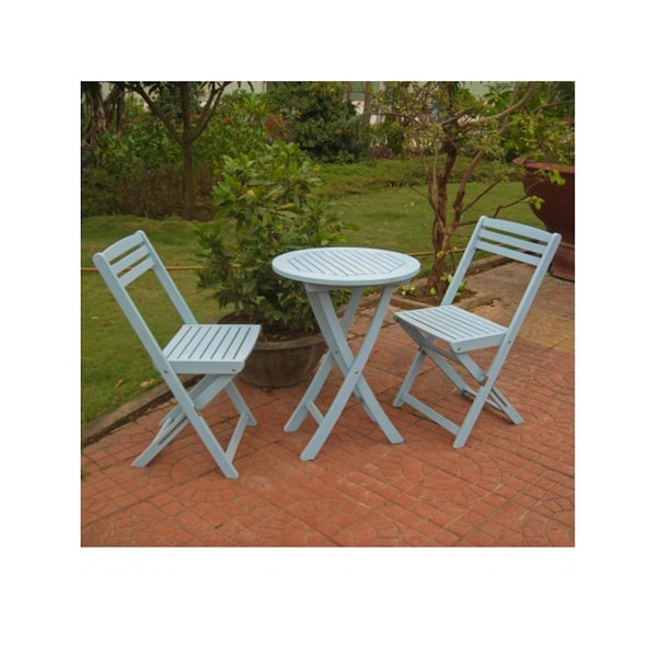 International Caravan Acacia Folding Bistro Set, Sky Blue - Set of 3 - TT-VN-0158-SKB