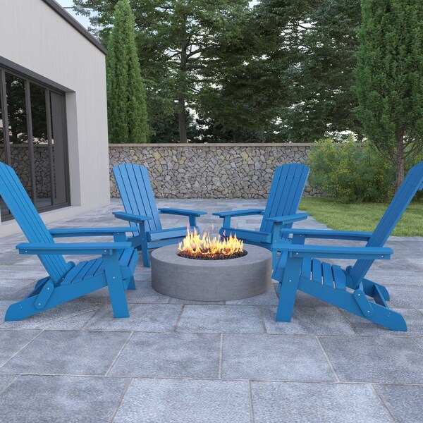 Flash Furniture Blue All-Weather Folding Adirondack Chairs, PK 4 - 4-JJ-C14505-BLU-GG