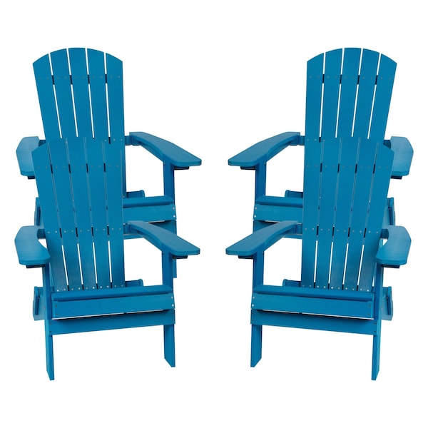 Flash Furniture Blue All-Weather Folding Adirondack Chairs, PK 4 - 4-JJ-C14505-BLU-GG