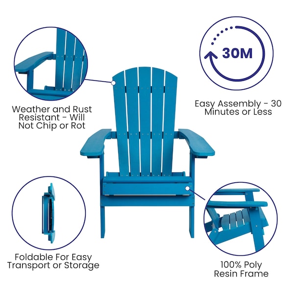 Flash Furniture Blue All-Weather Folding Adirondack Chairs, PK 4 - 4-JJ-C14505-BLU-GG