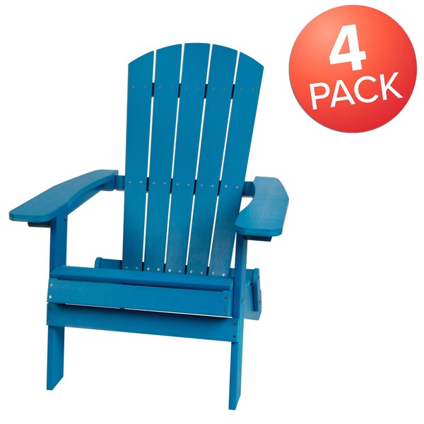 Flash Furniture Blue All-Weather Folding Adirondack Chairs, PK 4 - 4-JJ-C14505-BLU-GG