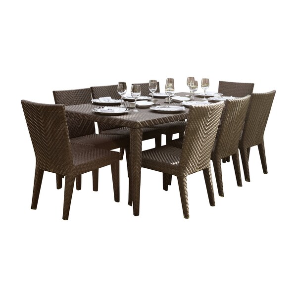 Hospitality Rattan Patio Soho 9-Piece Rectangular Dining Side Chair Set with Cushions - 903-3308-JBP-9DS-CUSH