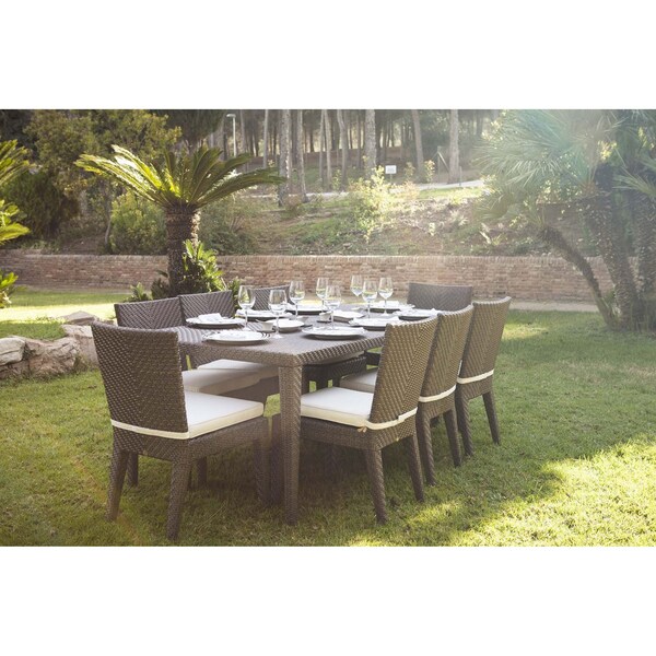 Hospitality Rattan Patio Soho 9-Piece Rectangular Dining Side Chair Set with Cushions - 903-3308-JBP-9DS-CUSH