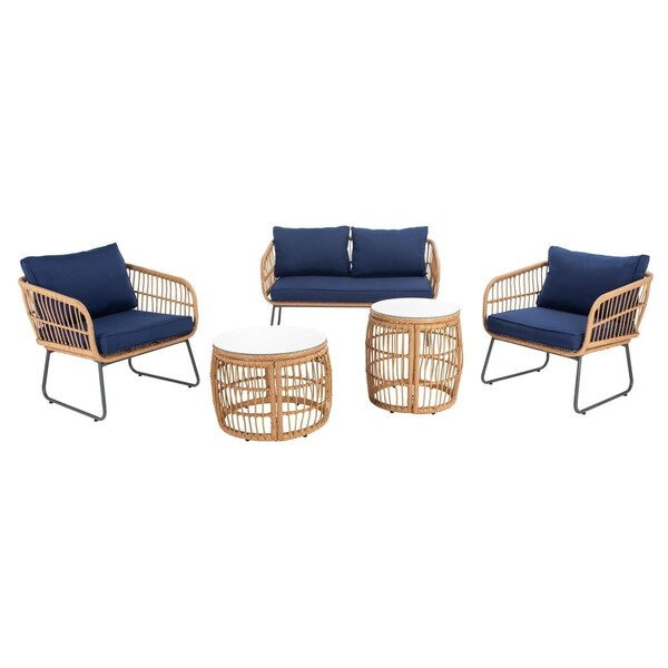 Safavieh Venta Living Set - Natural & Navy - 5 Piece - PAT9007B-2BX