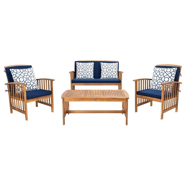 Safavieh Rocklin Outdoor Set - Natural Navy Blue & White - 4 Piece - PAT7007J