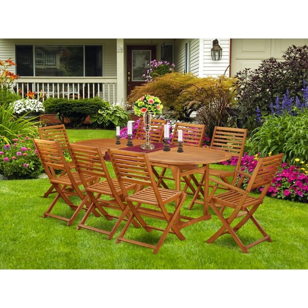 East West Furniture 9 Piece Beasley Acacia Solid Wood Patio Area Dining Set - Natural Oil - BSBS92CANA