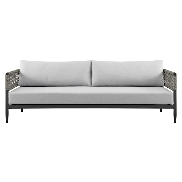 Armen Living Alegria Aluminum and Rope Outdoor Sofa in Black and Gray - SETODALBLBX3