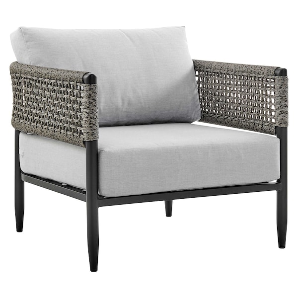 Armen Living Alegria Aluminum and Rope Outdoor Sofa in Black and Gray - SETODALBLBX3