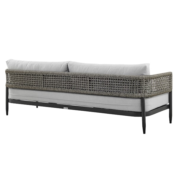 Armen Living Alegria Aluminum and Rope Outdoor Sofa in Black and Gray - SETODALBLBX3