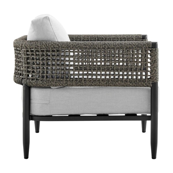 Armen Living Alegria Aluminum and Rope Outdoor Sofa in Black and Gray - SETODALBLBX3
