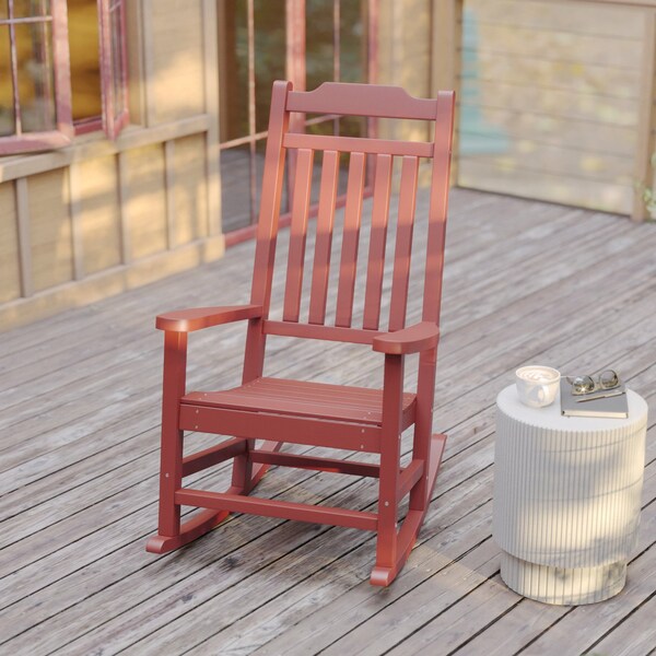 Flash Furniture Winston All-Weather Poly Resin Rocking Chair in Red - JJ-C14703-RED-GG