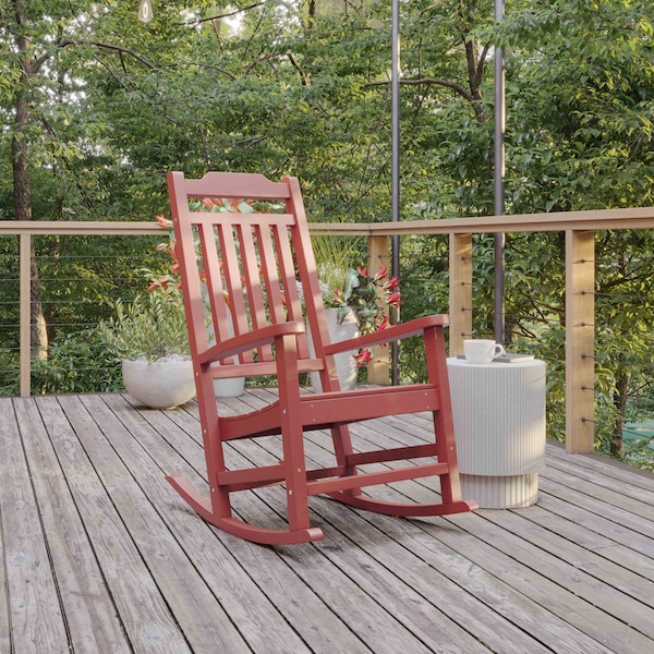 Flash Furniture Winston All-Weather Poly Resin Rocking Chair in Red - JJ-C14703-RED-GG