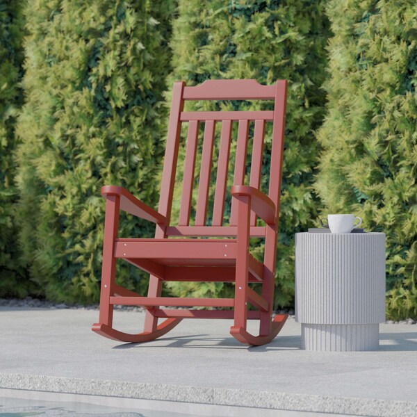 Flash Furniture Winston All-Weather Poly Resin Rocking Chair in Red - JJ-C14703-RED-GG