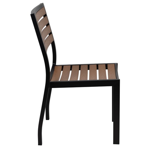 Flash Furniture Lark Outdoor Stackable Side Chair with Faux Teak Poly Slats, Set of 2 - 2-XU-DG-HW6036-GG