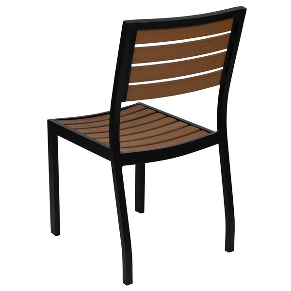 Flash Furniture Lark Outdoor Stackable Side Chair with Faux Teak Poly Slats, Set of 2 - 2-XU-DG-HW6036-GG