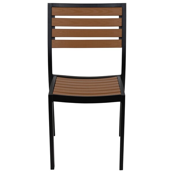 Flash Furniture Lark Outdoor Stackable Side Chair with Faux Teak Poly Slats, Set of 2 - 2-XU-DG-HW6036-GG