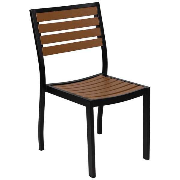 Flash Furniture Lark Outdoor Stackable Side Chair with Faux Teak Poly Slats, Set of 2 - 2-XU-DG-HW6036-GG