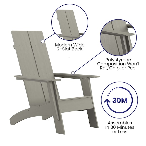 Flash Furniture Gray Modern Dual Slat Back Adirondack Chair - JJ-C14509-GY-GG