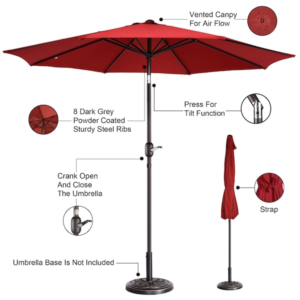 Villacera 9-Foot Outdoor Patio Umbrella, Red - 83-OUT5445