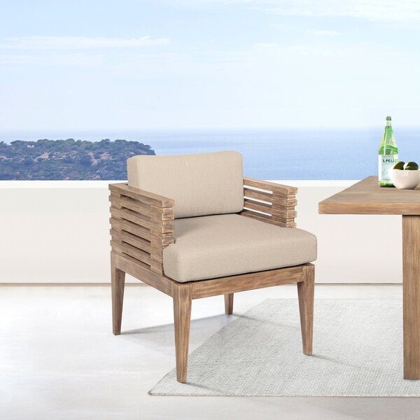 Armen Living Vivid Outdoor Patio Dining Chair in Light Eucalyptus Wood with Taupe Olefin Cushions - LCVISIEUCTP