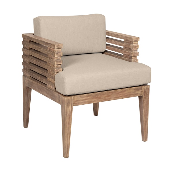Armen Living Vivid Outdoor Patio Dining Chair in Light Eucalyptus Wood with Taupe Olefin Cushions - LCVISIEUCTP