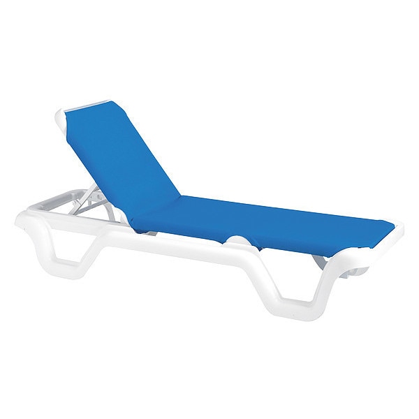 Grosfillex Marina Sling Chaise, Blue/White - US404006