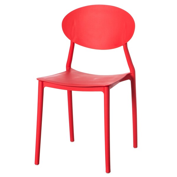 Fabulaxe Modern Plastic Outdoor Dining Chair with Open Oval Back Design, Red - QI004226.RD