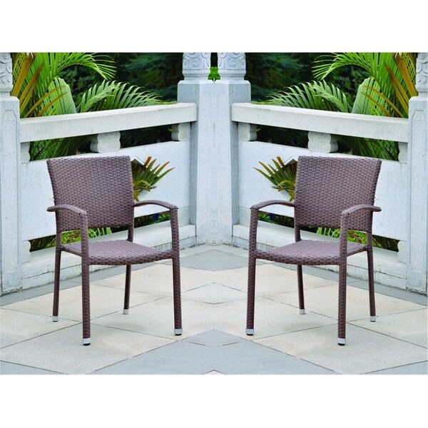 International Caravan 4210-SQ-ABN-S-2 Bardelona Resin Wicker Square Back Dining Chair - Light Brown, 2PK - 4210-SQ-2CH-ABN