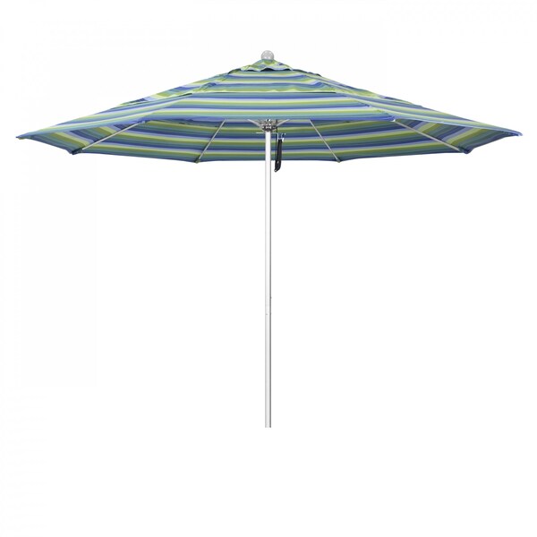 California Umbrella Patio Umbrella, Octagon, 107" H, Sunbrella Fabric, Seville Seaside - 194061000380