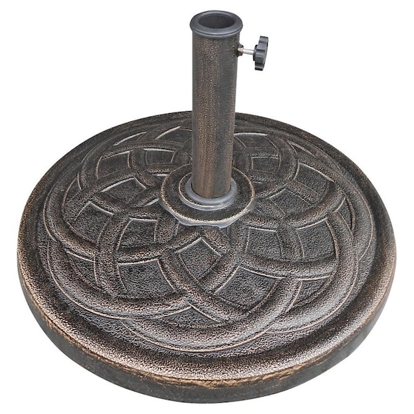 Seasonal Trends 69331 Umbrella Base, 21.65 in Dia, 21.65 in L, 13.2 in H, Resin/Steel/Plastic, Bronze - 69331