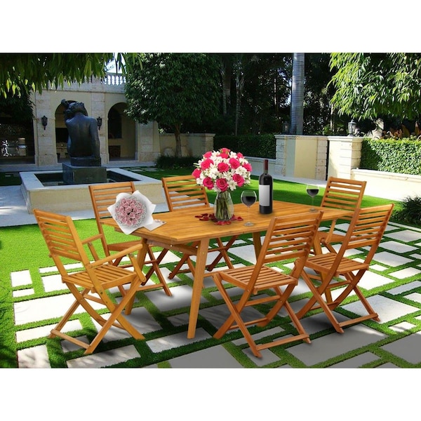 East West Furniture 7 Piece Denison Dining Table Set - Natural Oil - DEBS72CANA