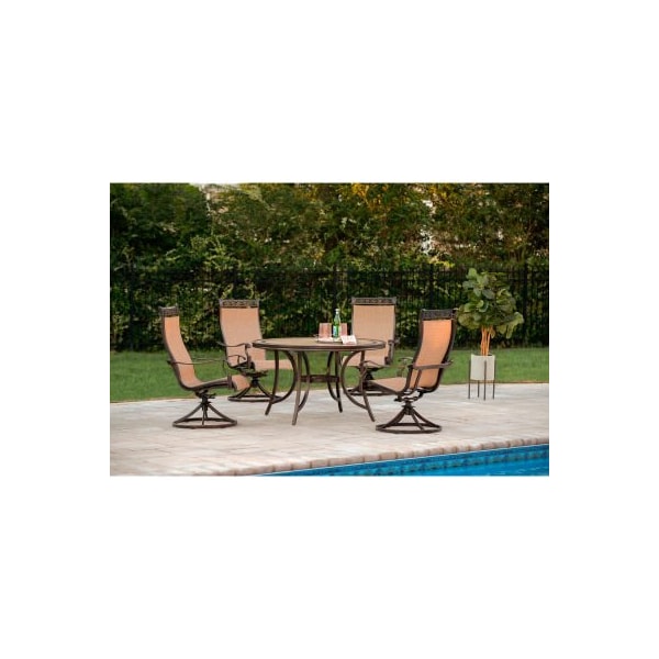 Almo Fulfillment Services Hanover Monaco 5 Piece Outdoor Dining Set w/ 4 Sling Swivel Rockers - MONACO5PCSW
