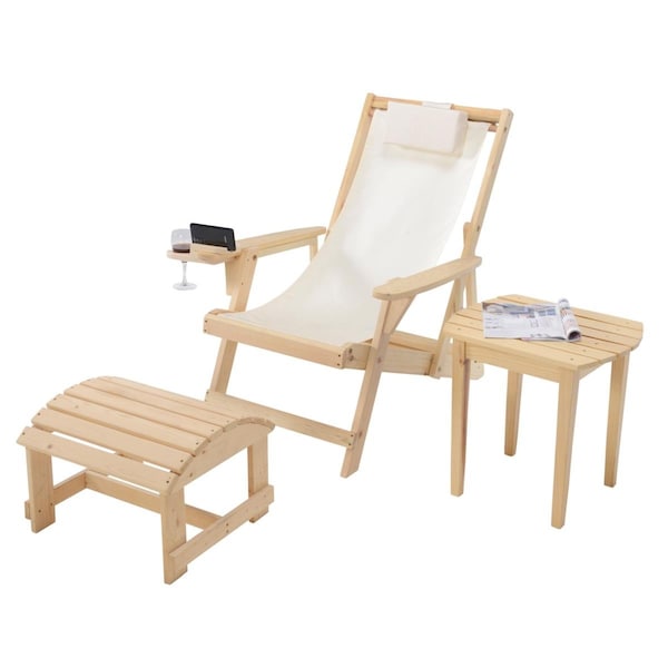 W Unlimited Romantic Collection Canvas Sling Chair with Cup and Wine Holder and Ottoman Set of 3 - 2117NC-BG-CHOTET