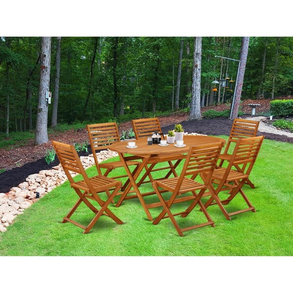 Invernadero 7 Piece Diboll Acacia Courtyard Dining Set - Natural Oil - IN2961379