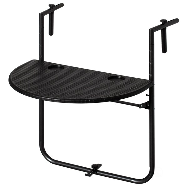 Gardenised Indoor and Outdoor Rattan Decorative Plastic Foldable Balcony Table, Black - QI004525