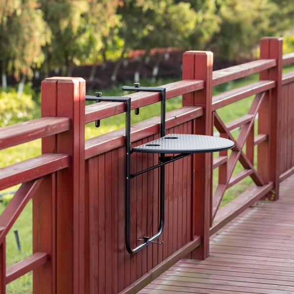 Gardenised Indoor and Outdoor Rattan Decorative Plastic Foldable Balcony Table, Black - QI004525