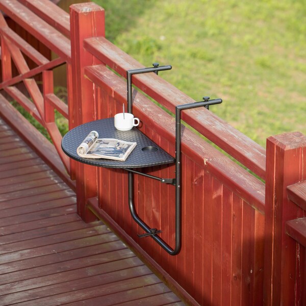 Gardenised Indoor and Outdoor Rattan Decorative Plastic Foldable Balcony Table, Black - QI004525