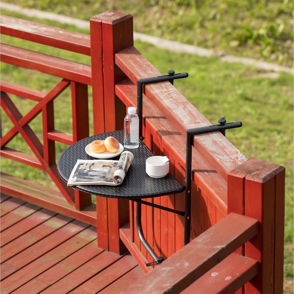 Gardenised Indoor and Outdoor Rattan Decorative Plastic Foldable Balcony Table, Black - QI004525