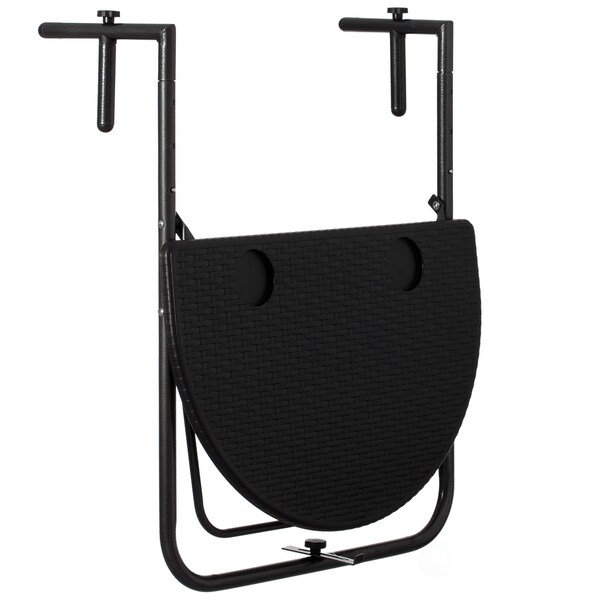 Gardenised Indoor and Outdoor Rattan Decorative Plastic Foldable Balcony Table, Black - QI004525