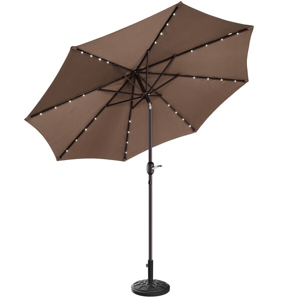 Villacera 9-Foot LED Outdoor Patio Umbrella with Base, Brown - 83-OUT5421B