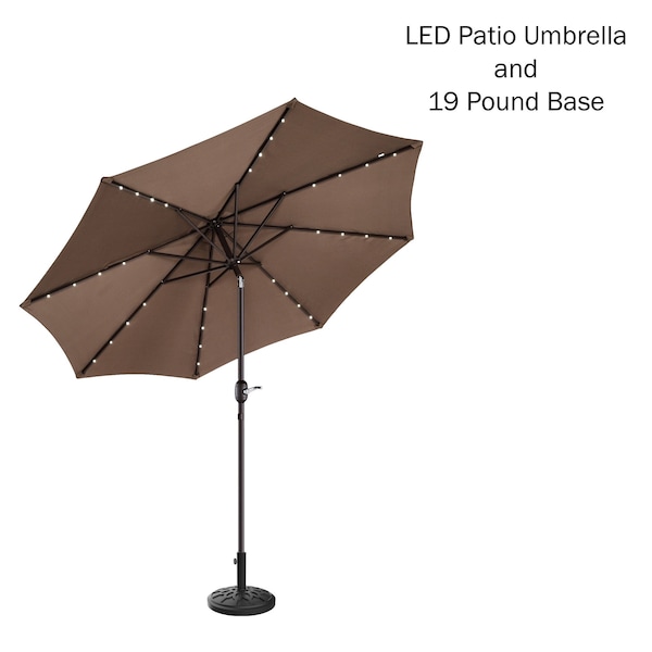 Villacera 9-Foot LED Outdoor Patio Umbrella with Base, Brown - 83-OUT5421B