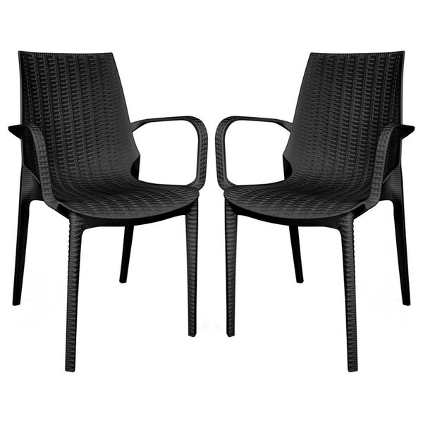 Leisuremod Kent Outdoor Dining Arm Chair, Black, 2PK - KCA21BL2