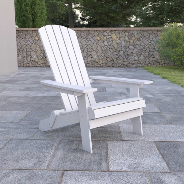 Flash Furniture All-Weather Folding Adirondack Chair in White - JJ-C14505-WH-GG